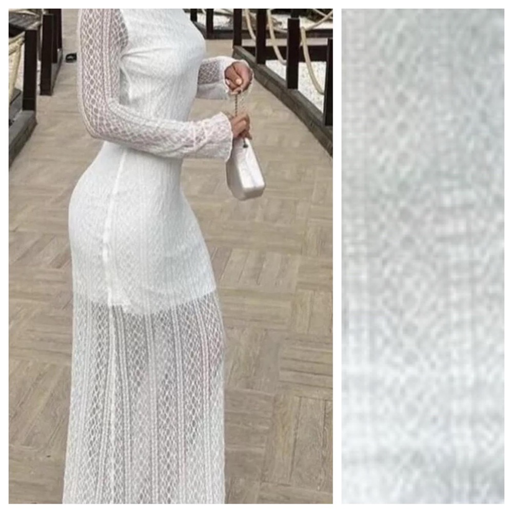 NWT. Zara White Lace Low Cut Back Midi Dress. Size L. - Picture 4 of 12